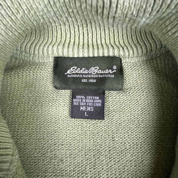 VTG Eddie Bauer Sweater Mens Sz L Light Green 1/4 Zip 100% Cotton Pullover Y2K - Picture 3 of 7